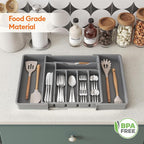 Lifewit Silverware Drawer Organizer, Expandable Utensil Organizer for Kitchen Drawers, Adjustable Cutlery and Flatware Tray, Plastic Spoons Forks Knives Holder Storage Dividers, Large, Gray