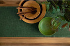 Solino Home Linen Table Runner 48 Inches - 100% Pure Linen Forest Green Hemstitch Table Runner 14 x 48 Inch Ideal for Dresser and Coffee Tables - Milan - Thanksgiving, Christmas