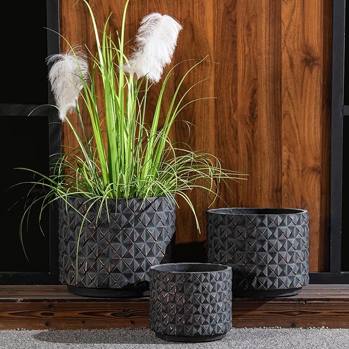 Yundu Concrete Planter Set of 3, 14.5 & 12.6 & 10.2 inch Flower pots. Modern planters for Outdoor Plants with Drain Hole Suitable for Home, Office and Other Indoor and Outdoor décor