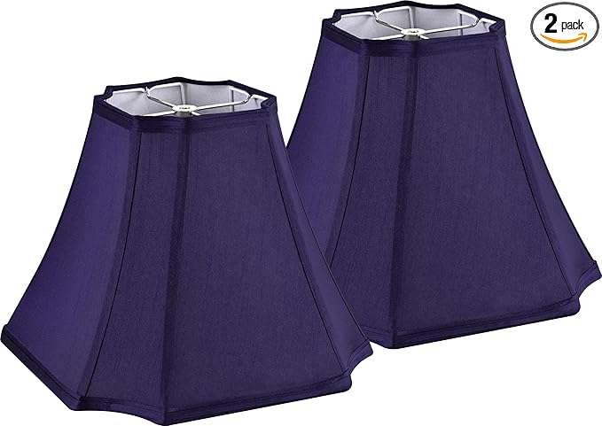 GO&SO Medium Blue Lampshades Square Cut Corner Lamp Shades for Floor and Table Lamps, 6.5x13.2x10.6", Blue, Natural Faux Silk Lampshade Bell Replacement, Handcrafted, Easy Assembly Required (Set of 2)