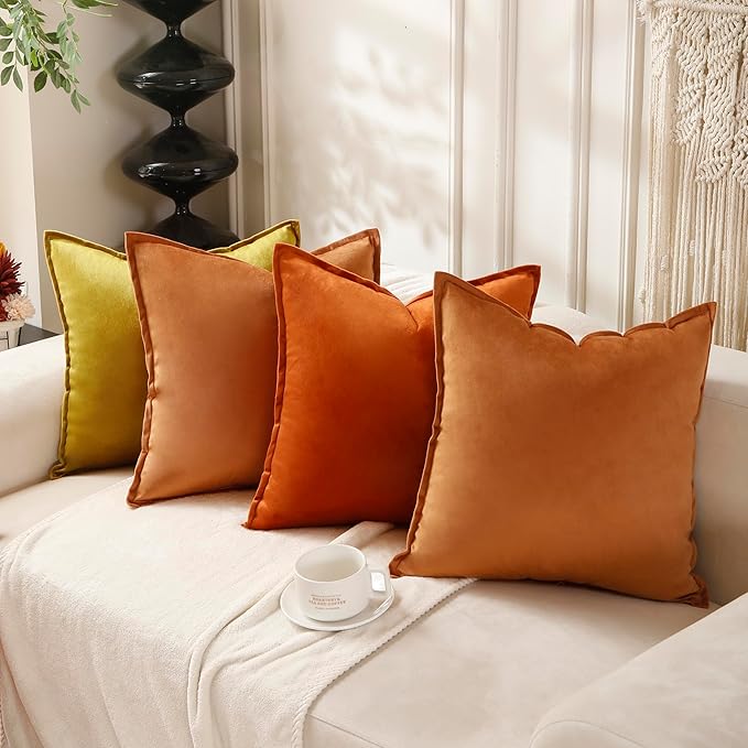 VAKADO Throw Pillow Covers 18x18 Set of 2 Gold Velvet Christmas Decor Decorative Couch Cushion Euro Pillowcases with Fringe Home Bed Decoration for Sofa Bedroom Office