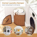 Giantex Corner Laundry Hamper with Lid, 58 L Bamboo Laundry Basket with Removable Liner & Handle, Triangle Clothes Hamper for Small Spaces, Bedroom, Bathroom, Laundry & Living Room (Bamboo)