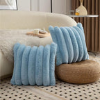 Neelvin Blue Faux Fur Cozy Soft Striped Decorative Throw Pillow Covers 20x20 inch Set of 2,Velvet Pillowcase Cushion Case for Sofa Couch