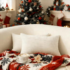 Home Brilliant Rectangle Throw Pillow Covers 12x20 Set of 2 Solid Striped Velvet Oblong Throw Pillow Case for Christmas Couch Chair Baby Toddler Lumbar Pillow, 12 x 20 inch, Cream Cheese