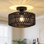 MAYNA Boho Ceiling Light Fixture, Black Rattan Light Fixtures Ceiling Mount,Mini Hand Woven Rattan Chandelier Light Fixtures for Bedroom Kitchen Entryway Living Room Hallway, Bulb NOT Included