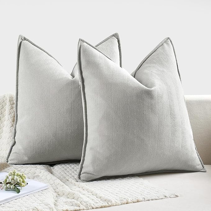 MIULEE Pack of 2 Light Grey Decorative Pillow Covers 16x16 Inch Soft Chenille Luxurious Couch Throw Pillows Farmhouse Cushion Covers with Elegant Design for Sofa Bedroom Living Room Home Decor