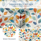 Aimego Spring Colorful Shower Curtain -Summer Nature Botanical Watercolor Plant Leaves Floral Fabric Cloth Bath Shower Curtain Set with 12 Hooks for Bathroom Decor Accessories, 72"x72"