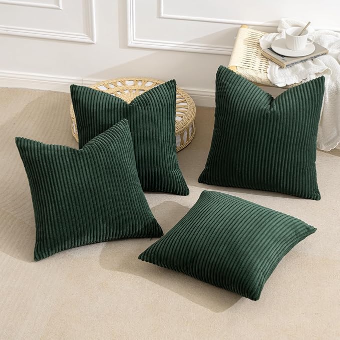 MIULEE Boho Farmhouse Throw Pillow Covers 18x18 Inch Set of 4 Mordern Nordic Cushion Covers Soft Corduroy Christmas Home Decor for Couch Bed Sofa Living Room Army Green