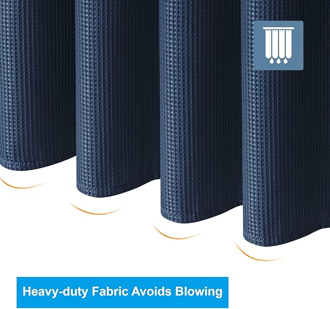 AmazerBath Waffle Shower Curtain, Navy Blue Fabric Shower Curtain with Waffle Weave, Heavy Duty Hotel Quality, 72 x 72 Inches