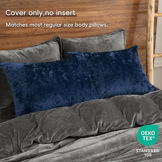 PHF Truly Velvet Pillowcases Standard Size, No Insert, 2 Pack Ultra Soft Breathable Pillow Shams Covers with Envelope Closure, 20" X 26" Luxury Cozy Warm Fuzzy Flannel, Navy Blue