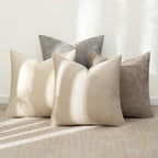 MIULEE Pack of 4 Christmas Couch Throw Pillow Covers 16x16 Inch Neutral Beige/Brown Soft Decorative Chenille Pillow Covers Farmhouse Accent Cushion Covers for Boho Home Decor Sofa Bedroom Living Room