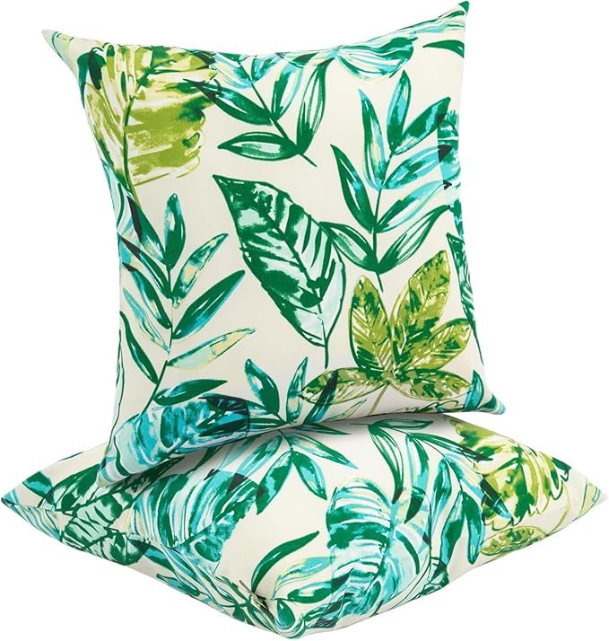 Water Resistant Outdoor Throw Pillows for Patio Furniture,18x18 Inch Decorative Pillows Set of 2 with Insert,Hidden Zipper Headrests for Sofa Couch Chair(Palm Leaf)