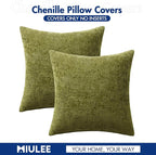 MIULEE Pack of 2 Couch Throw Pillow Covers 18x18 Inch Olive Green Modern Boho Accent Decorative Pillow Covers Soft Chenille Farmhouse Cushion Covers for Home Decor Bed Sofa Living Room