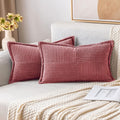 MIULEE Decorative Lumbar Throw Pillow Covers for Couch Bed Livingroom 12x20 Inch Set of 2 Cranberry Red Boho Accent Throw Pllows Broadside Striped Patchwork Soft Corduroy Pillowcases