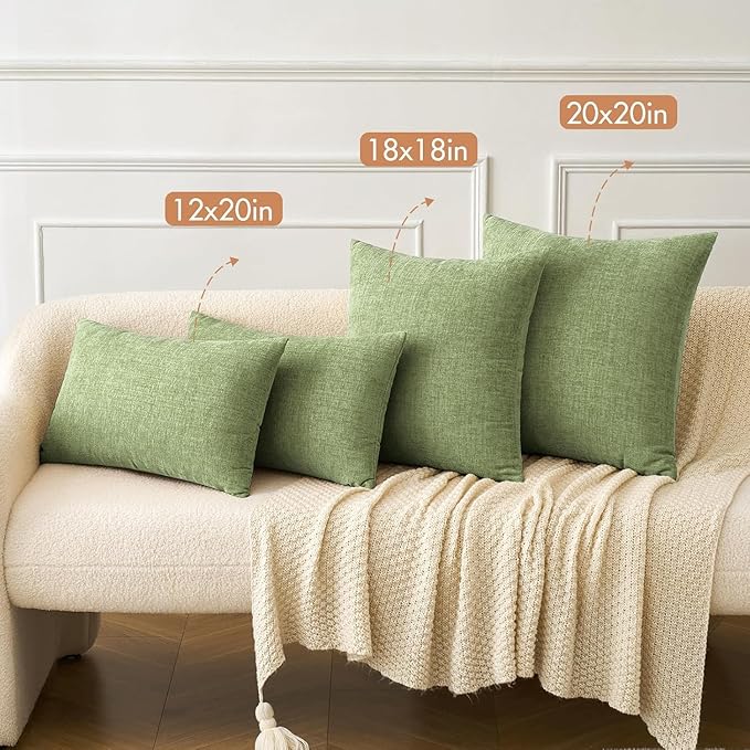 MIULEE Pack of 2 Couch Throw Pillow Covers 14x24 Inch Spring Soft Sage Green Chenille Pillow Covers for Sofa Living Room Solid Dyed Pillow Cases