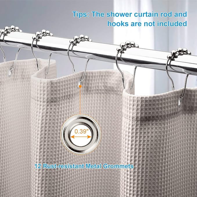 AmazerBath Waffle Shower Curtain 78 Inches Long, Khaki Shower Curtain Fabric Heavy Duty 240GSM, Hotel Quality Bathroom Shower Curtains Tan, Hooks not Included, 72 x 78 Inches