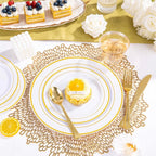 WELLIFE 350-Piece Gold Disposable Plates and Cutlery Set - Premium 10.25" Dinner Plates, 7.5" Dessert Plates, 9oz Cups & Cutlery for Weddings, Catering Events - 50 Guest Service - Elegant & Sturdy