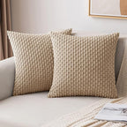 MIULEE Pack of 2 Decorative Throw Pillow Covers 24x24 Inch Soft Boho Striped Textured Corduroy Pillow Covers Modern Farmhouse Home Decor for Couch Bed Sofa Living Room Neutral Tan