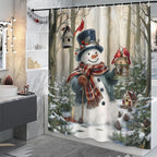 Vintage Christmas Snowman Shower Curtain, Retro Rustic Farmhouse Winter Forest Shower Curtains for Bathroom, Cute Xmas Snowman Holiday Bath Accessories with 12PCS Hooks, 72X72IN