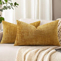 decorUhome Mustard Yellow Chenille Throw Pillow Covers 12x20 Set of 2 Thick Textured Slubby Couch Pillow Covers Farmhouse Accent Modern Neutral Decorative Pillow Cases for Bed Sofa Living Room