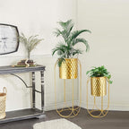 TRIROCKS Set of 2 Planters with Stand Large Gold Planter for Indoor Plants 26 &18" H Morden Plant Pot for Living Room Corner Kitchen Office Garden Balcony Patio Decor(Gold)