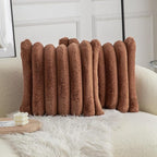 Neelvin Brown Faux Fur Cozy Soft Stripe Decorative Throw Pillow Covers 24x24 inch Set of 2,Velvet Pillowcase Cushion Case for Sofa Couch