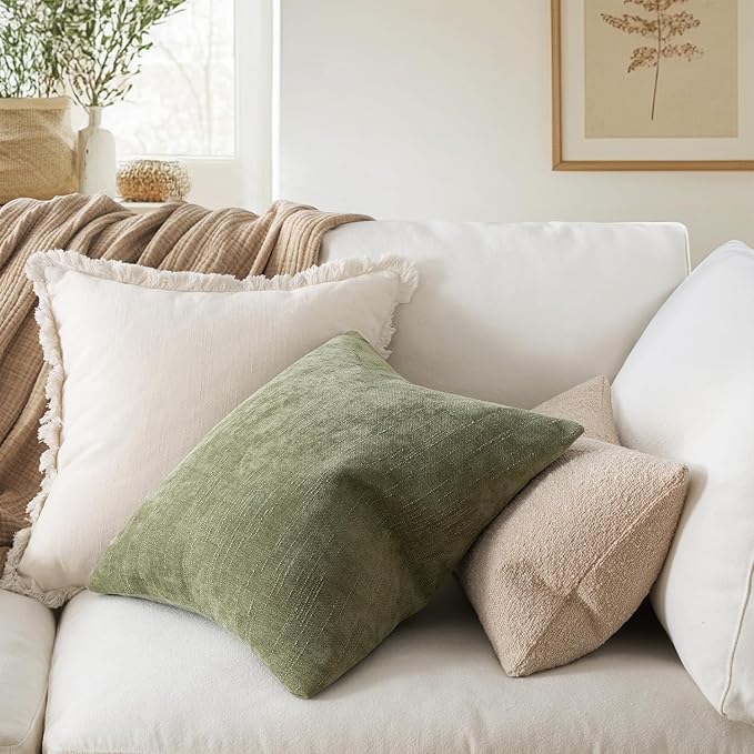 MIULEE Pack of 2 Decorative Throw Pillow Covers Soft Chenille Throw Pillows Solid Textured Cushion Covers for Spring Couch Sofa Bedroom Living Room 20x20 Inch, Sage Geen