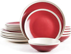 Rock Ridge Speckled Stoneware Dinnerware Set (18pc Set, Garnet and Ivory)