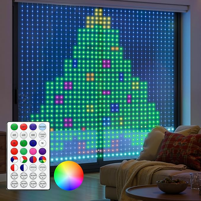 Brightown 540 RGBIC LED Smart Curtain Fairy Lights, 4.9x6.6ft Dynamic Color Changing Christmas String Lights with Remote, IP65 Waterproof Smart Wall Window Lights for Bedroom Living Room Garage