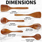 Zulay Kitchen 6-Piece Wooden Cooking Spoons Set – Heat-Resistant, Smooth Teak Utensils with Comfort Grip – Lightweight & Durable – Easy to Clean, Perfect for Non-Stick Cookware