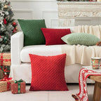 Kevin Textile Christmas Red Decorative Throw Pillow Covers 22x22 Inch 2 Packs for Living Room Couch Bed Sofa Soft Striped Corduroy Square Cushion Case 55x55 cm Rustic Farmhouse Boho Home Decor
