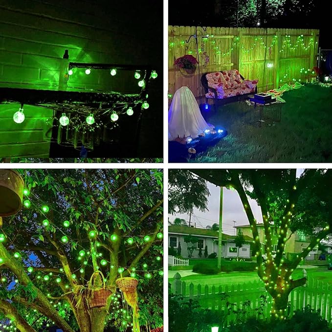 LORRYTE 2-Pack 100 LED Green Solar Christmas Lights Outdoor - 64FT Crystal Globe Waterproof Solar String Lights with 8 Lighting Modes for Christmas Decorations, Garden, Patio, Party, Porch