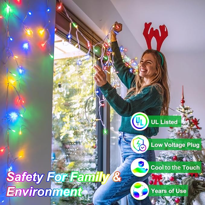82ft 792 LED 176 Drops Christmas Lights, Outdoor Hanging lights with 8 Modes and Timer Memory, Plug In Outside Waterproof Curtain String Lights for House Fence Tree Holiday Decorations (Multicolor)