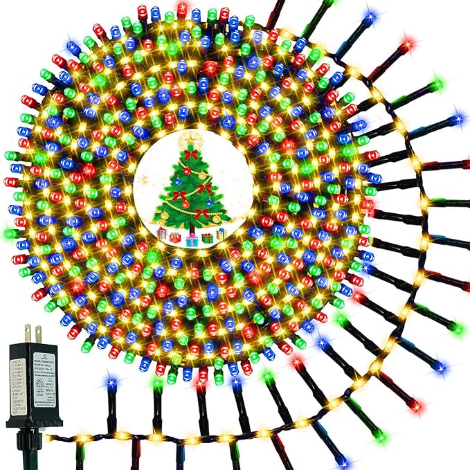 800 LED Christmas Slow Twinkle Cluster Lights, Firecracker Fairy Lights Plug in with 15 Modes & Timer Function, 33FT Waterproof String Lights for Indoor Outdoor Tree Christmas Decorations, Multicolor