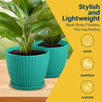 Aqua 6-Inch Plant Pots with Drainage & Saucers 24 Pack, Indoor & Outdoor Planters for Houseplants, Herbs, and Flowers, Durable & Weatherproof Material, Stackable, Lightweight, Minimalist Design