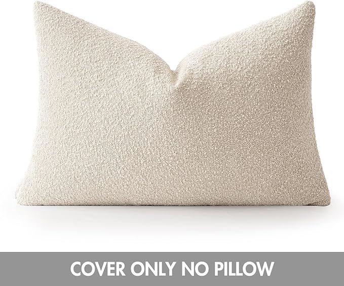 MIULEE Textured Boucle Throw Pillow Cover Beige Accent Solid Lumbar Pillow Case Decorative Soft Pack of 1 Couch Cushion Chair Sofa Bedroom Livingroom Home Decor,20.x14 Inch