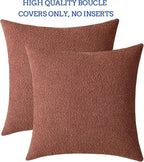 Jeneoo Ocher Decorative Square Thick Terracotta Throw Pillow Covers Fine Textured Boucle Couch Cushion Case for Sofa Home Decor, Set of 2, 18 x 18 Inch