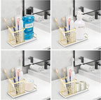 HarJue Toothbrush Holder, Luxurious Metal Toothbrush Toothpaste Holder with Marble Base for Bathroom, Multi-Slots Openwork Design, Bathroom Accessory for Storage and Organizer (Large, Gold)