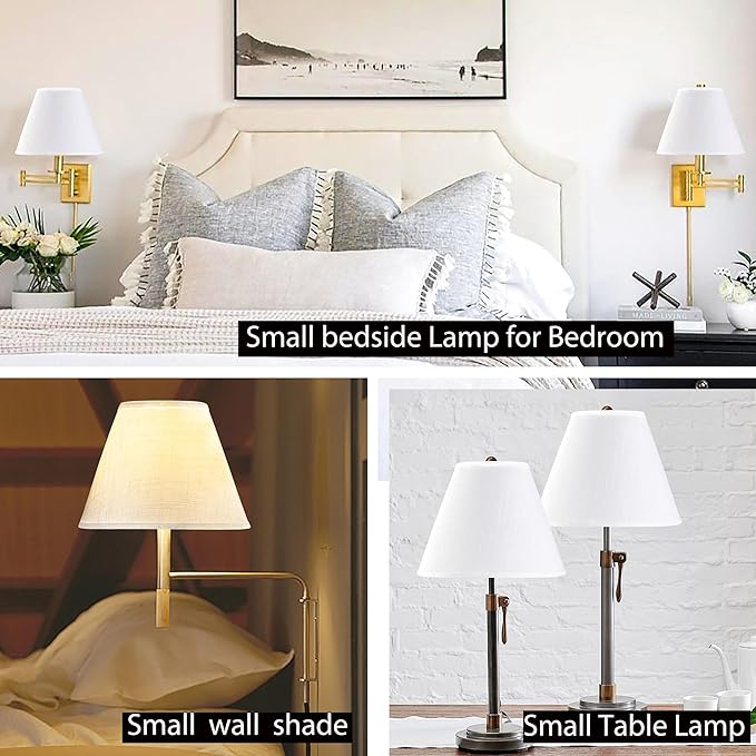 GO&SO White Texture Lamp Shades Set of 2,Small Barrel Lampshade for Table and Small Floor Lamp, 5.5'' Top x 10'' Bottom x 7.2'' Height, Natural Linen Handcrafted, Spider Fitting,2 Pack,Easy Assembly