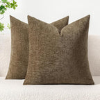 MIULEE Pack of 2 Coffee Throw Pillow Covers 16x16 Inch Soft Chenille Pillow Covers for Sofa Living Room Couch Solid Dyed Cases