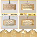 Farmhouse Rattan Chandelier Light Fixture, Boho Pendant Light Hand Woven Chandeliers for Dining Room with Fabric Shade, Large Wicker Coastal Pendant Light for Kitchen Bedroom Island Hallway
