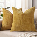 decorUhome Mustard Yellow Chenille Throw Pillow Covers 18x18 Set of 2 Thick Textured Slubby Couch Pillow Covers Farmhouse Accent Modern Neutral Decorative Pillow Cases for Bed Sofa Living Room