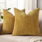 decorUhome Mustard Yellow Chenille Throw Pillow Covers 22x22 Set of 2 Thick Textured Slubby Couch Pillow Covers Farmhouse Accent Modern Neutral Decorative Pillow Cases for Bed Sofa Living Room
