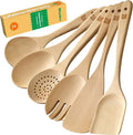 Riveira Maple Wooden Cooking Utensils Set of 6 Premium Quality Non-Toxic Wooden Spoons and Spatula for Cooking