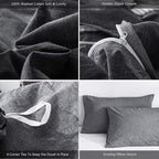MooMee Bedding Duvet Cover Set 100% Washed Cotton Linen Like Textured Breathable Durable Soft Comfy (Heathered Dark Grey, Oversized Queen 98"x98")