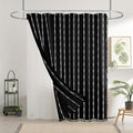 downluxe Linen Texture 3 in 1 Farmhouse Shower Curtain Set with Tassel, Boho Fabric Shower Curtains for Bathroom, Black, 36W x 72L