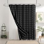 downluxe Linen Texture 3 in 1 Farmhouse Shower Curtain Set with Tassel, Boho Fabric Shower Curtains for Bathroom, Black, 60W x 72L
