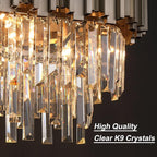 L51.2 Nickel Rectangle Crystal Chandelier for Dining Room Modern Luxury Light Fixture Linear Kitchen Island Contemporary Pendant Ceiling Light Oval Raindrop Chandelier Lighting 19-Light