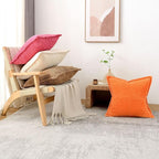 HAUSSY Pink Decorative Throw Pillow Covers 24x24 Inch Set of 2,Soft Solid Corduroy Striped Cushion Case,Square Euro Pillow Shams,Winter Home Decorations for Couch,Bed