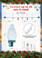 C9 LED Christmas Lights Outdoor, 68 Ft 100 LED C9 String Lights with 100 All in One Clips, Connectable Waterproof Christmas Tree Lights for Outside Roofline Backyard Garden Decor, Red & Warm White